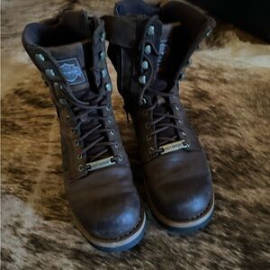 Harley-Davidson Men's Dark Brown Leather Lace-Up Work Boots